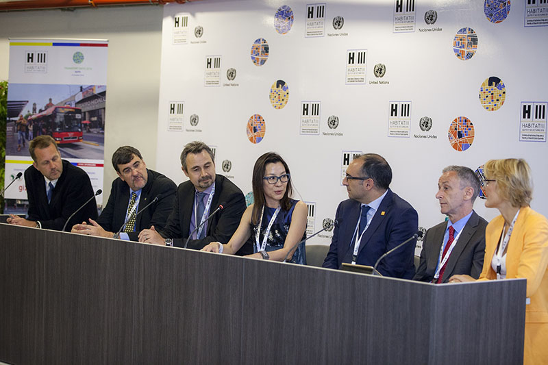 Michelle Yeoh spoke about Safe & Healthy Journeys to School at a Habitat III press conference. 