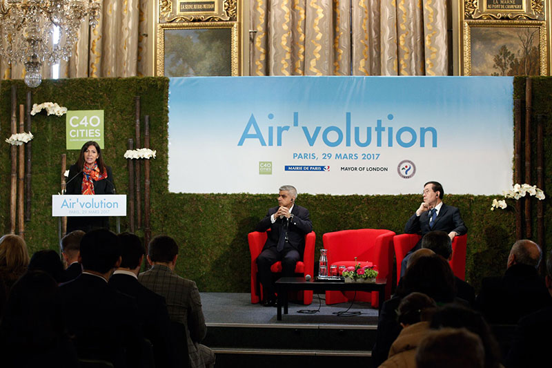 Mayor of Paris Anne Hidalgo, Chair of the C40 Group of Cities, announced the TRUE partnership at a press conference at the Hotel de Ville, Paris, with Mayor of London Sadiq Khan and Mayor of Seoul, Wonsoon Park.