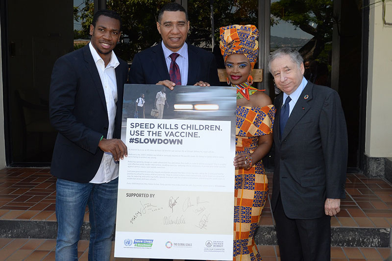 The Prime Minister, Jean Todt and Zoleka Mandela promote the Speed Vaccine campaign open letter. 