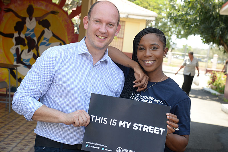 Jamaica’s two-time Olympic champion Shelly-Ann Fraser-Pryce with FIA Foundation Deputy Director Avi Silverman.