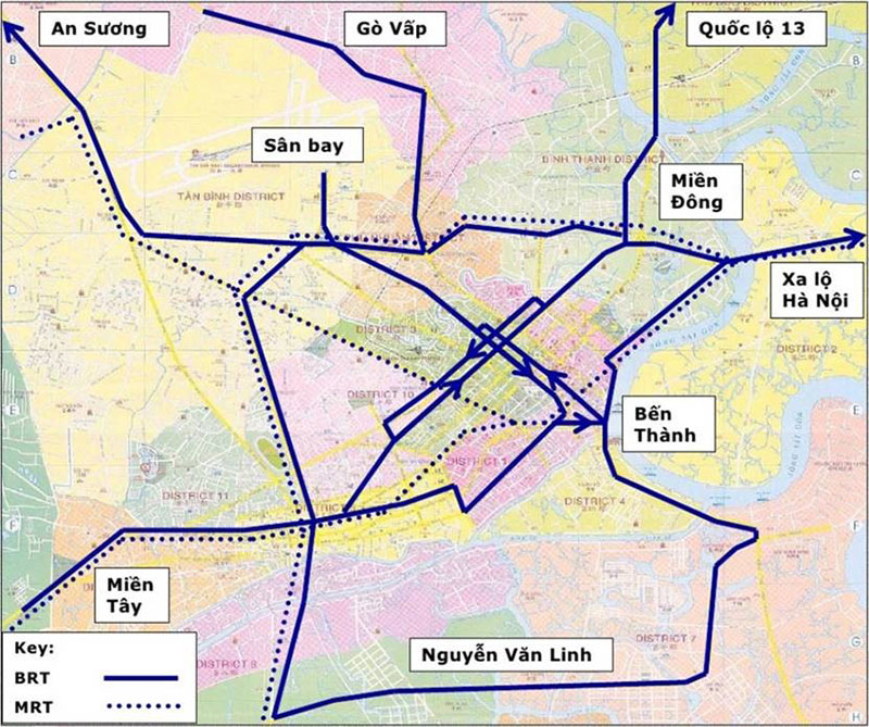 The planned BRT system routes in Ho Chi Minh City.