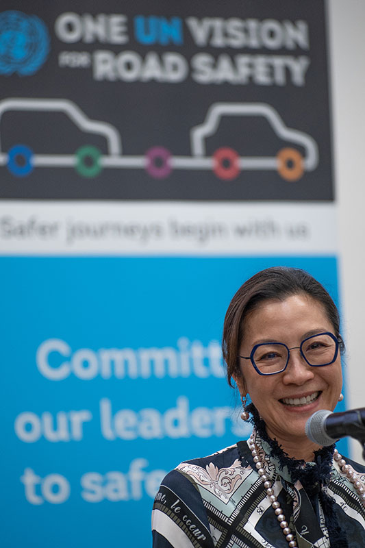 Michelle Yeoh, Child Health initiative advocate, UNDP Goodwill Ambassador and Global Road Safety Ambassador for the UN Decade of Action for Road delivering her inspiring speech.