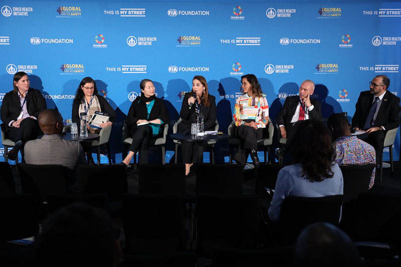 (l-r) Kelly Larson, Director, Global Road Safety Program, Bloomberg Philanthropies, Susanna Hausmann, Chief Program Officer, Fondation Botnar, Patrin Watanatada, Knowledge for Policy Director, Bernard van Leer Foundation, Patrícia Macêdo, Secretary for International Affairs, City of Fortaleza, Brazil , Claudia Adriazola-Steil, Director of Health & Road Safety, World Resources Institute, Ferry Smith, Chair, FIA Policy Commission & iRAP Board member and Saul Billingsley, Executive Director, FIA Foundation discuss the opportunities and barriers to delivering safe and healthy streets for every child by 2030 during the event.