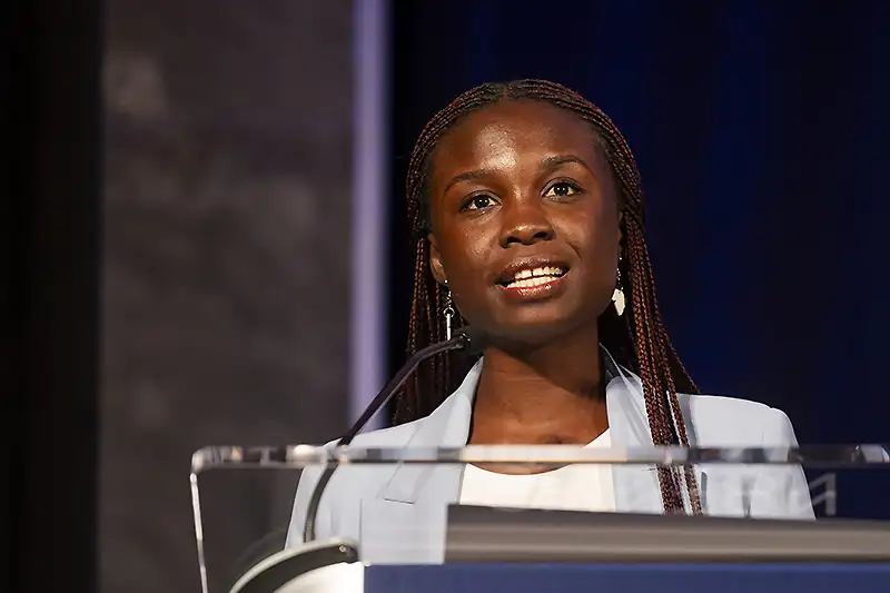 Africa Youth Ambassador Oliva Nalwadda speaking at the launch.