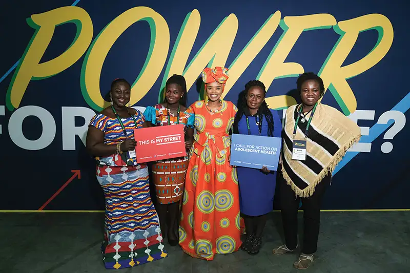 Zoleka Mandela with youth activists at the 'Women Deliver' global conference in Vancouver, 2019.